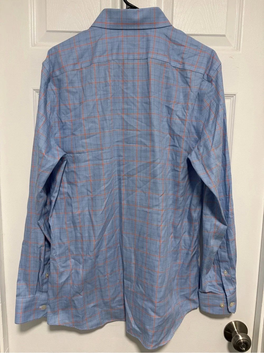 Banana Republic Light Blue Plaid Dress Shirt with Orange Accents